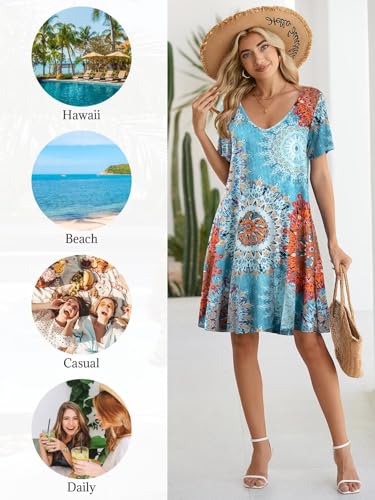 Image of BELAROI Women Casual Summer Dresses Loose Tshirt Beach Sundress V Neck Plus Size Swing Tunic Pockets
