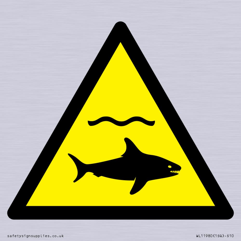 W054 Warning: Sharks Sign - 100x100mm - S10