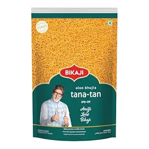 Bikaji Tana-Tan Aloo Bhujia Sev 35.27 oz (1 kg) | Indian Namkeen Fried Potato Noodles for Bar Snack| Spicy & Crunchy Indian Namkeen Bhujia Sev for Party Mix | Authentic aaloo Bhujia Sev for Tea-Time