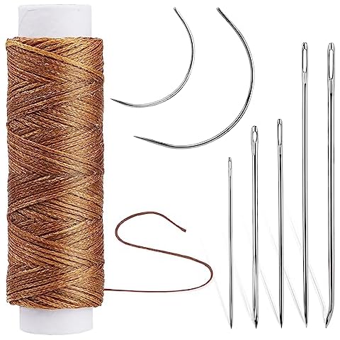 Ftyiwu Waxed Thread 32 Yards, Leather Sewing Waxed Thread with Hand Sewing Needles, Leather Sewing Thread Set for Home Upholstery Carpet Leather Canvas Repair and Sewing (Medium Brown) Cover