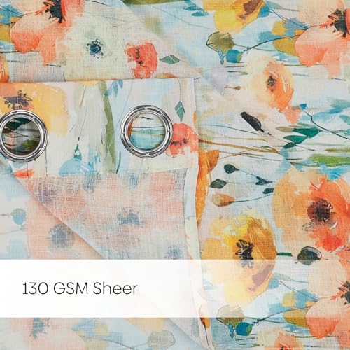 Image of haus & kinder Sheer Door Curtain 7 Feet Long Pack of 1 Door Curtain, 7 Feet Curtain for Door, Light-Filtering & Breathable (Bloom Impression, Multicolor 114x213cm)