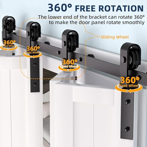 Kit de Herrajes para Puertas de Granero Plegables de 72 pulgadas / 6 pies, Rodillos en J Montados en Lado Color Negro, para Puertas Bifold, Soporta hasta 400 LBS, para 4 Puertas, Deslizamiento Suave y Silencioso miniatura 2