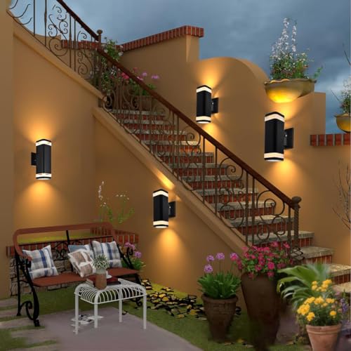 Image of rosykite LED Outdoor Wall Sconce, Dusk to Dawn Outdoor Lighting Fixture, Modern Up Down Porch Lights ETL Listed, Aluminum Exterior Wall Lights for Garage Door,House,Patio 2 Pack