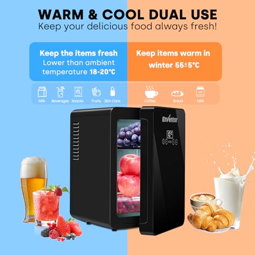Enventor Mini Fridge 6 Litre, 8 Can Mini Fridges for Bedrooms, AC+12V DC Power Cooler & Warmer, LCD Customize Temperature Control, Portable Small Fridge for Car, Travel, Home, Skincare, Drinks, Fruit