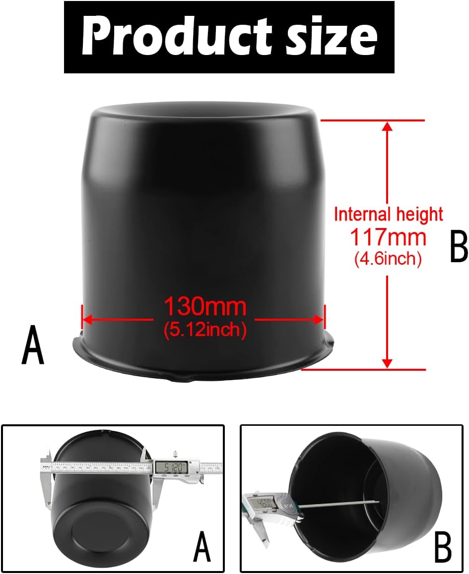 4Pcs 5.15inch Trailer Wheel Center Caps Push Through 5.15" Bore 4.92" Tall Hub Cap for Truck SUV RV Wheel Rim, Black Wheel Cover