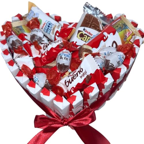 Donda's House® Cesta Kinder San Valentin. Corazon SCHOKOBONS. Regalo original pareja. Huevos kinder. Chocolatinas San Valentin. Surtido Chocolates para regalar. Regalo ideal Aniversario.