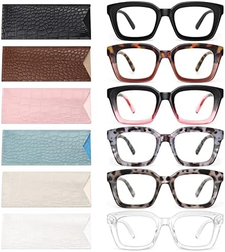 miyya 6 Pack Fashion Reading Glasses for Women, Blue Light Blocking/Anti UV Readers Oversized Square with Spring Hinge (6 pack Mix, 1.5)