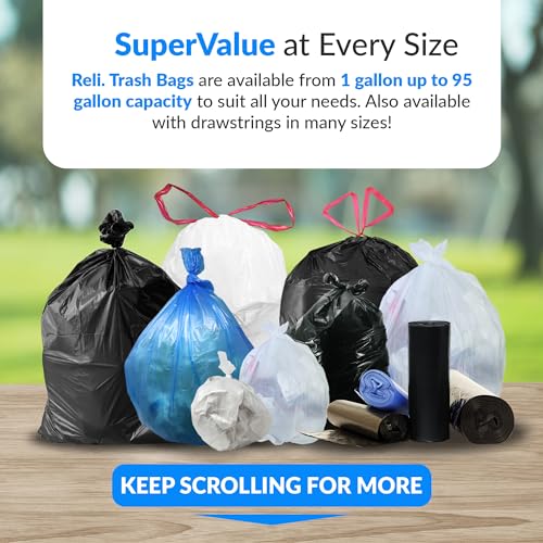 Reli. SuperValue 55 Gallon Trash Bags (150 Count Bulk), Made in USA - Clear Trash Bags Heavy Duty 55 Gallon - 60 Gallon - 55 Gal Garbage Bag