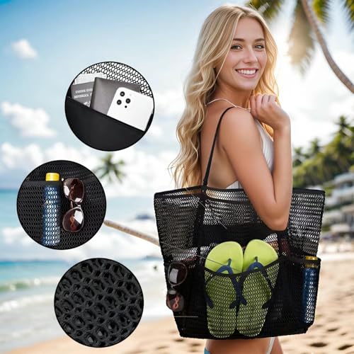 Beach Tote Bag, Mesh Beach Bag for Women, Waterproof Beach Vacation Bag, Pool Travel Hobo Tote Bag for Swimming Clothes (pink)2