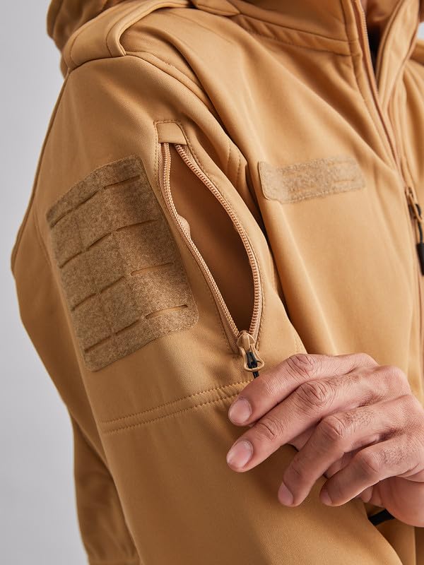 Image of MOUNTMILLER Men's 12 Zipper Softshell Hooded Tactical Jacket | Water-Repellent, Multi-Pocket, Abrasion-Resistant - Perfect for Outdoor Activities, Hiking, and Trekking