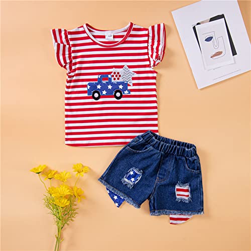 DDDHL 2023 Roupas Meninas Meninas Dia da Independência Calça Terno Listrado Estrela e Desenho Animad