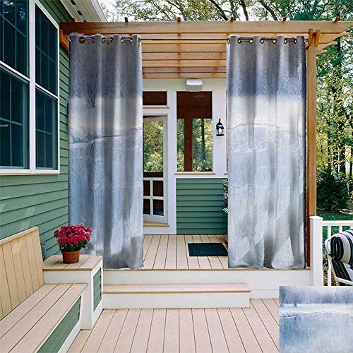 leinuoyi Winter, Outdoor Curtain Wall, ICY River Barren Snowy Forest Digital Artwork Frost Cold Weather Winter Season, Outdoor Patio Curtains W84 x L96 Inch Bluegrey White