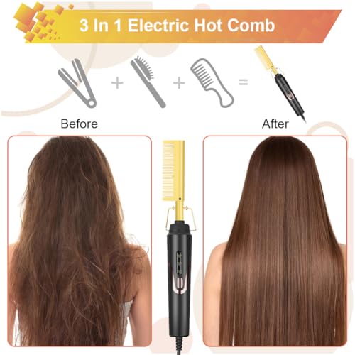 Flintronic Electric Hot Comb, Hair Straightener With Teeth, Anti-Scald Straightening Comb for Wigs Afro Hair & Beard - Image 3