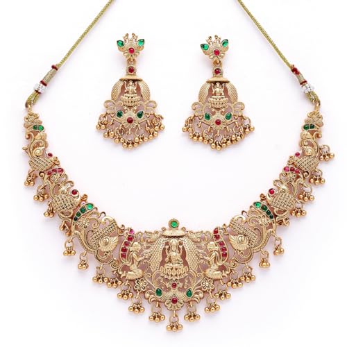 Image of Shining Diva Fashion Stylish Fancy Pearl Choker Traditional Jewellery Set for Women | Temple Necklace Set | Festive Wedding Party Necklace | 22k Gold Plated | Just Like Original Gold Jewellery
