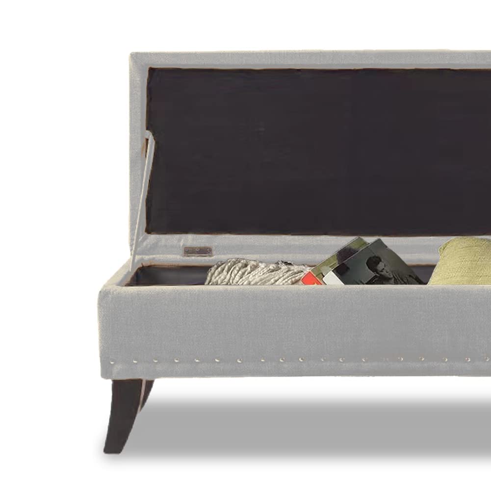 BAKAJI Puf - Baúl para Banco y reposapiés, para Dormitorio, Revestimiento de Tela, Rectangular, Suave, Espacioso, con Estructura de Madera, 80 x 45 cm (Gris)