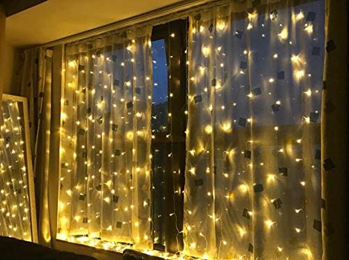 Fairy Curtain Lights 9.8ft x 9.8ft Twinkle 300 LEDs Background String Lights with 8 Modes Remote Timer for Bedroom Window Patio Wedding Party Festival Indoor Décor (Warm White)