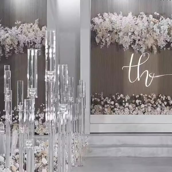 3 Arm Acrylic Candelabra Table Centerpiece Wedding Tall Floor Candle Holder with Shade Pillar Taper Candle Stand for Dining Party Anniversary.