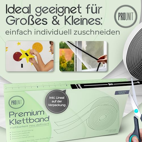 ProUnit® Klettband selbstklebend Extra Stark (5m x 20mm Schwarz) Vielseitig einsetzbar. Klettverschluss selbstklebend klebe Klettband Klett Klebeband