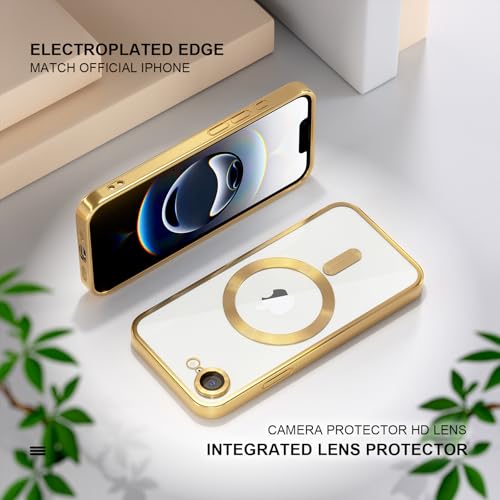 Image of Misea Magnetic for iPhone 17e / 16e Case Compatible with MagSafe Gold | [Never Yellowing] [Military Drop Protection] Full Camera Lens Protector Plating Soft Clear Phone Case for Women, Gold