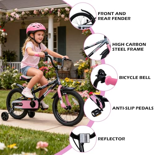 WEIZE 16 Inch Kids Bike Pinkblack