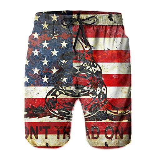 Teen Boys Swim Trunks, American Flag and Gadsden Flag Don't Tread Snake On with Me Beach Shorts Breathable Surf Beachwear Drawstring Beach Swimwear Bathing Suits with Pockets Mesh Lining Medium