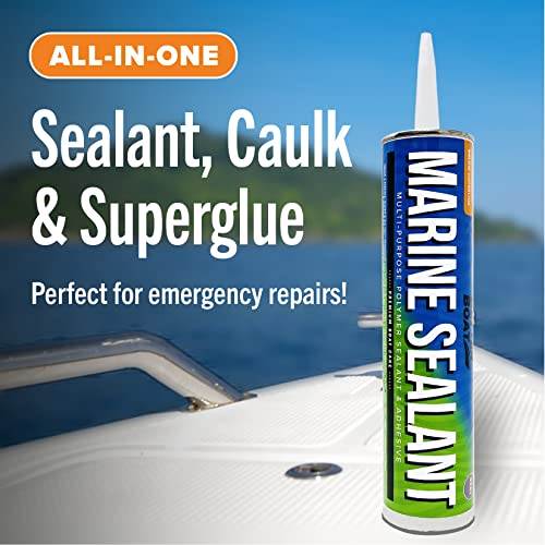 Image of Marine Sealant and Adhesive, Waterproof Marine Grade Caulk, High Temp | Water Sealant for Boat, Auto, RV, Without Silicone, 1 Tube, Gray, 10 oz (Pack of 2)