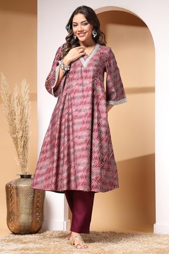 Image of ZELENA Maternity Feeding Kurta Pajama Set with Zip for Women | 100% Modal Chanderi Fabric Pre & Post Pregnancy Kurti Set for Mothers | Kurti Pajama Set for Easy Breastfeeding with Pockets