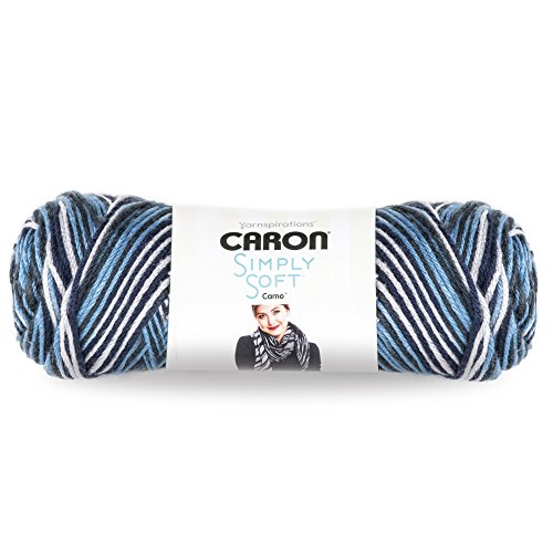 Caron Simply Soft Yarn (4) Medium Worsted Gauge 100% Acrylic - 5oz - Blue Camo - Machine Wash & Dry