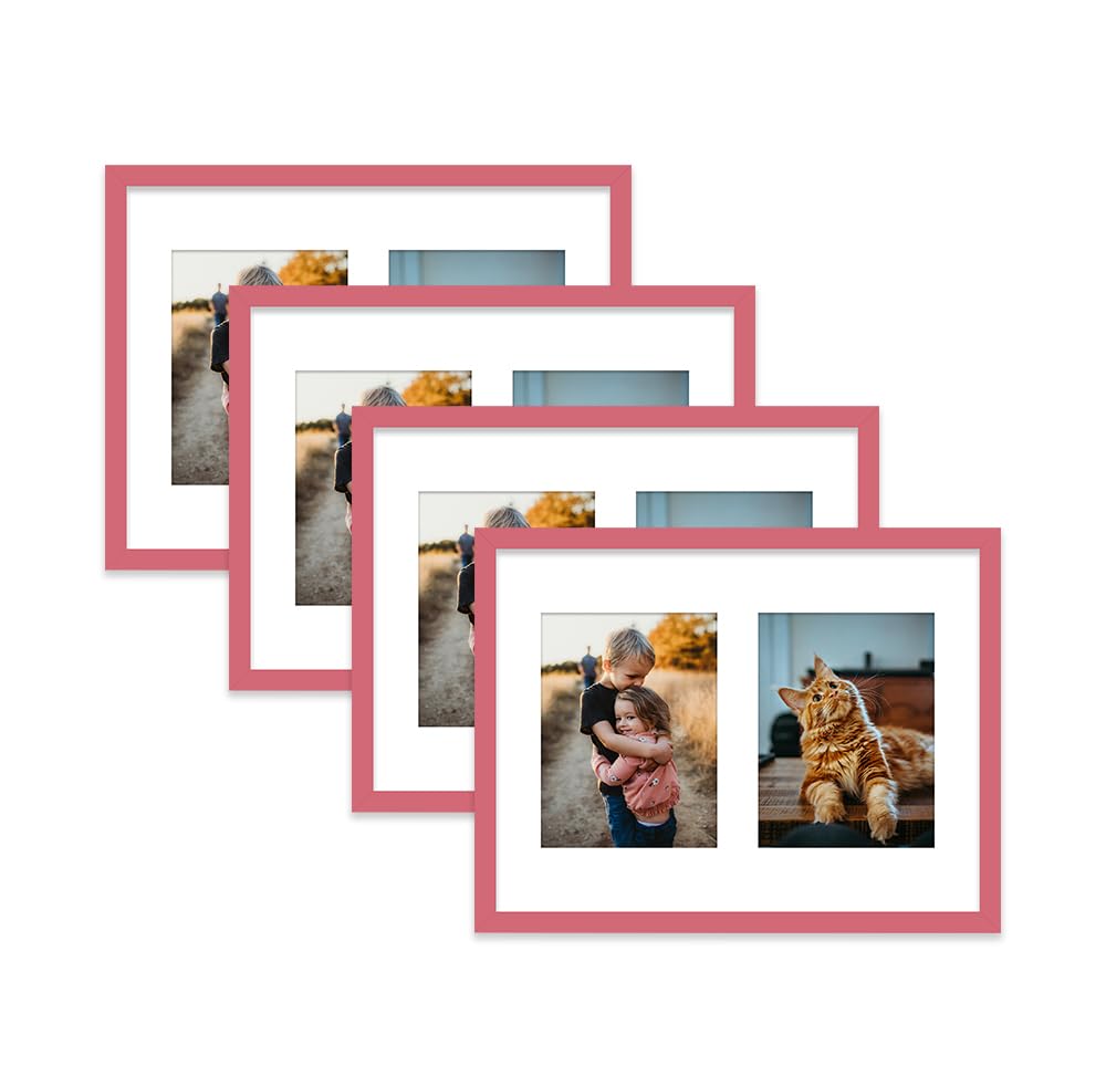 Pink Multi Photo Frame - Holds 2 x 8x6 Pictures, Family Collage Picture Frame for Wall Display, 16x12 Frame size, Set of 4