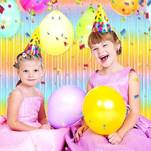 Image of 6 Pack Light Raainbow Foil Fringe Curtain Backdrop, 3.28Ft x 8.2Ft Metallic Tinsel Foil Fringe Streamer Curtains for Photo Booth, Christmas Day, Thanksgiving, Wedding, New Year Party Decorations