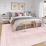 Wonnitar Washable Pink Striped Rug for Bedroom 8x10, Non-Slip Living Room Area Rug, Minimalist Berber Stripe Area Rug, Soft Floor Carpet for Nursery Playroom Closet (Pink, 8' x 10')