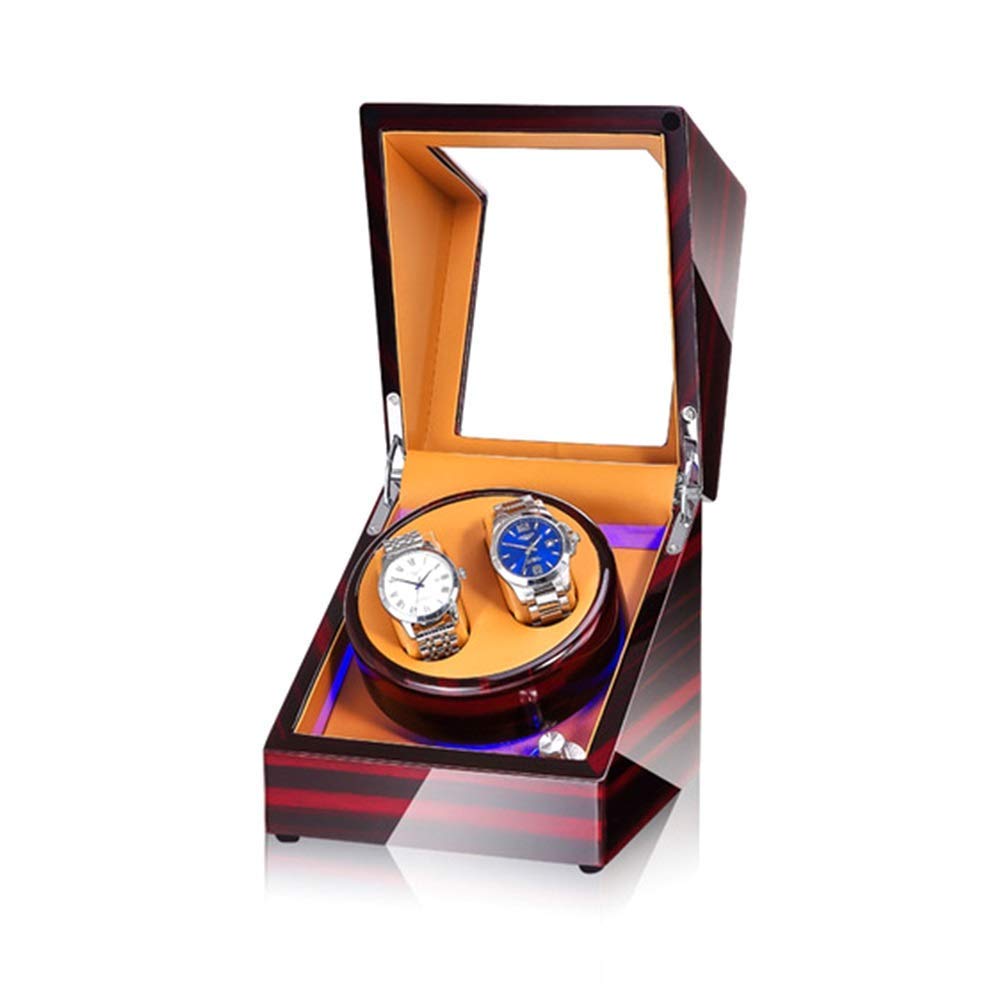 QUSYZD Watch Double Watch Winder Box for Automatic Watches, with Blue LED Light, Wood Shell Piano Paint Exterior, Extremely Silent Motor,C