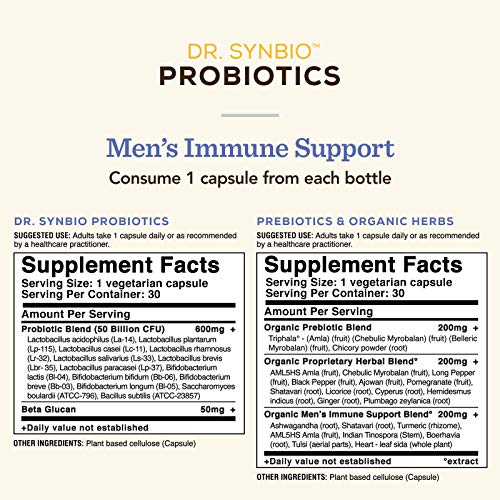 Dr Synbio Men's Immune Support Probiotics, Organic Prebiotics–Triphala, Chicory, 50Billion Cfu, 13Multiple Strains, Helps Support Absorption Of Nutrients, Immune, Digestive Function, Delayed Release #TOP5