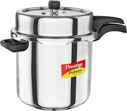 Prestige Deluxe Alpha Svachh Stainless Steel Pressure Cooker with Alpha Base and Deep Lid for Spillage Control, 10 Liter