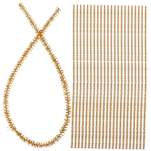 OSALADI Chenille Stems Pipe Cleaners 100pcs Glittery Gold Craft Sticks for Christmas Decorations Kids Craft Supplies