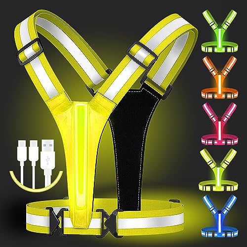 Colete refletivo de LED, colete de corrida recarregável por USB de alta visibilidade, luz de 6 a 11