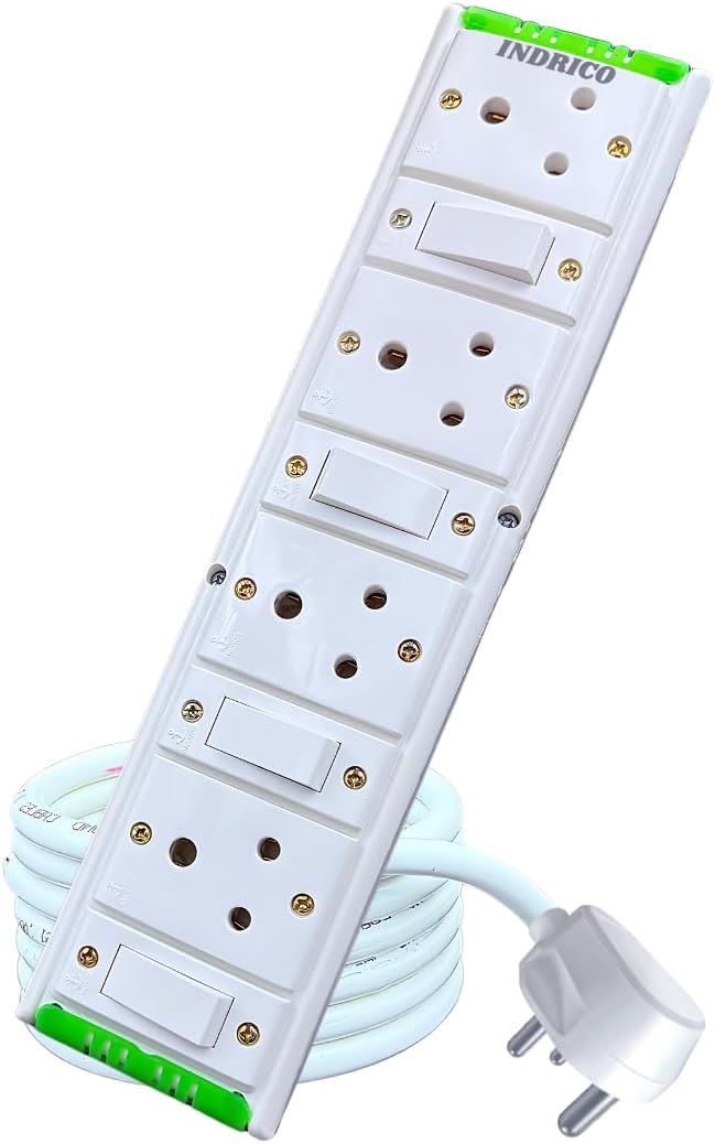 Extension Boards with Individual Switch of 4 Sockets With 5 Meter Long Cable PVC White