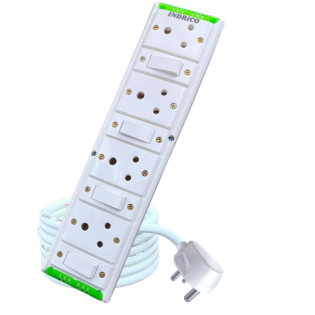 INDRICO® Extension Boards with Individual Switch of 4 Sockets with 5 Meter Long Cable PVC White INDRICO® Extension Boards with Individual Switch of 4 Sockets with 5 Meter Long Cable PVC White