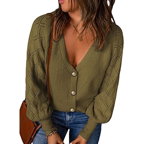 Dokotoo Button Down Women's Cardigans Long Sleeve Open Front Knitted Cardigan Sweater for Winter Fall Dark Green X-Large Size 18 20 Cover