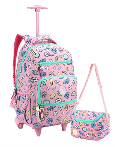 Kit Mochila Rodinha Feminina Lancheira Escolar Juvenil Infantil Grande Mala Malinha Bordo Reforçada