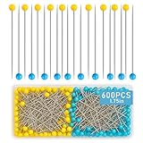 600 PCS Straight Pins,1.75IN Quilting Pins Long,Yellow and Blue Glass Head Sewing Pins for Fabric,Stainless Steel Dressmaker for Sewing, Crafts, Jewelry Making, DIY