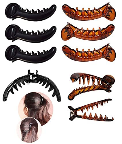 BHARATGAURAV - Hair Accessories Plastic Banana Mirchi Hair Clutcher Clip Claw for Women and Girls (Medium, Black & Brown) Pack of 6 Each 3 Piece
