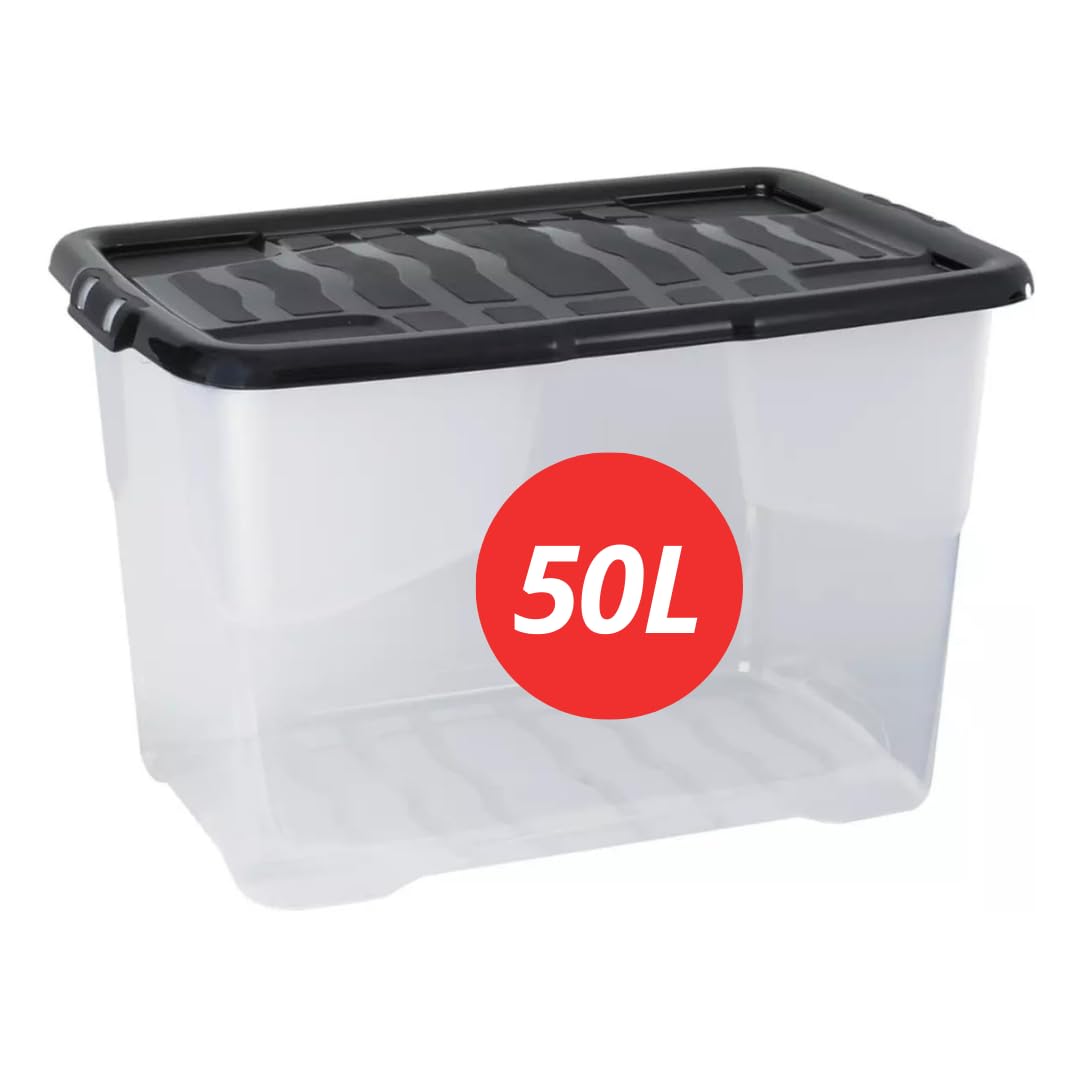 Marco Paul 50L Storage Box with Lid Clear Plastic Storage Containers Stackable Storage Bins Home Storage Organiser for Clothes Toys Kitchen Cupboard Garage Office