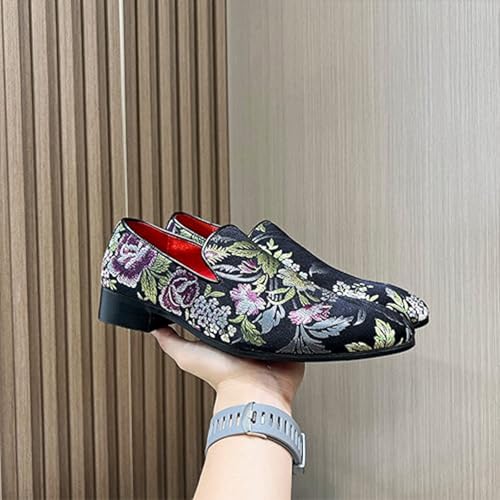 Men's Premium Embroidered Loafers Slip-On Suede Smoking Party Dance Shoes3