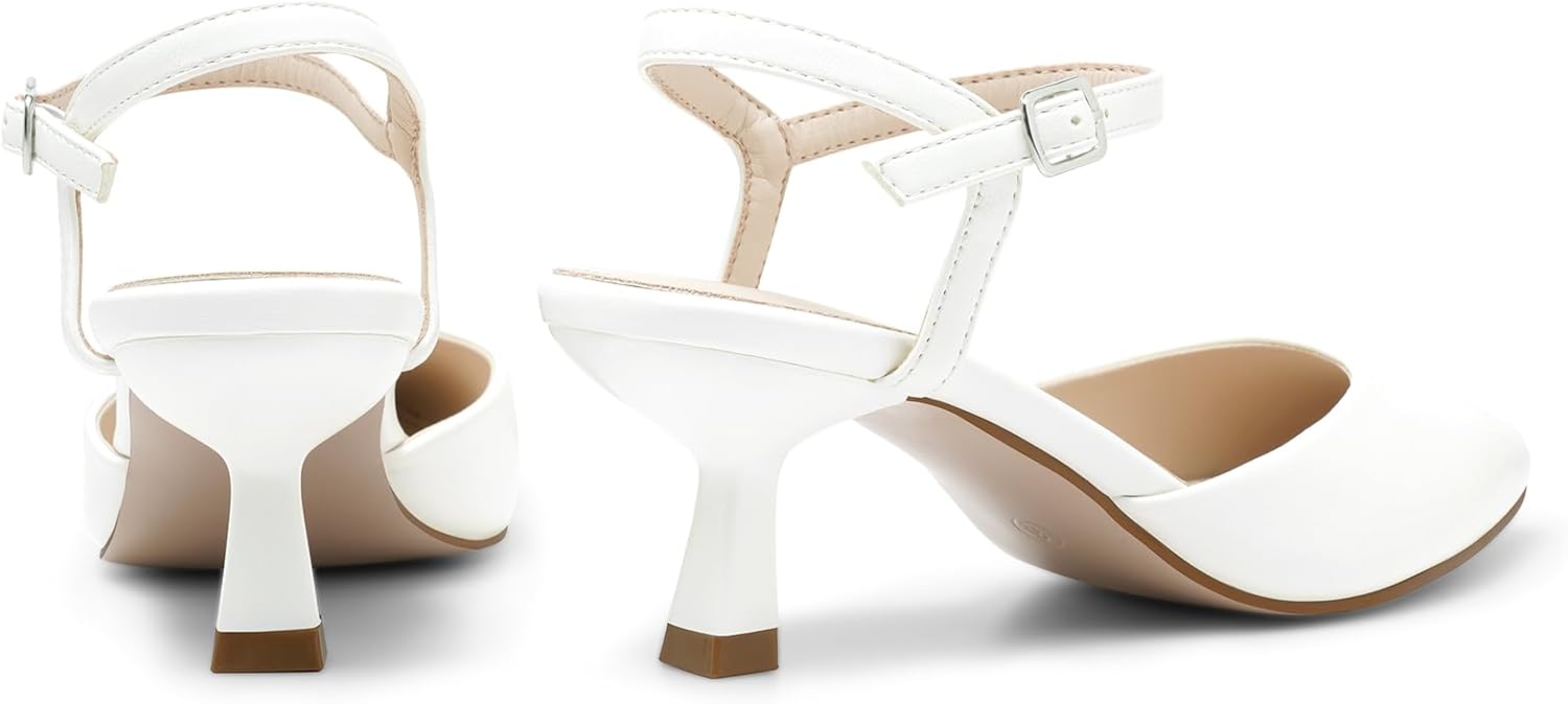 MaxMuxun Kitten Heels for Women Pointed Toe Pumps Ankle Strap Kitten Heels 2.7 Inch Wedding Party Dress Shoes Valentines Day Gifts for Her