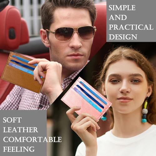 Image of WOXVM Credit Card Holder Wallet RFID Blocking Slim Credit Card Cases Holder Premium Leather Minimalist Front Pocket Small Wallet with 6 Card Slots and 1 Pockets for Men Women (Pink)