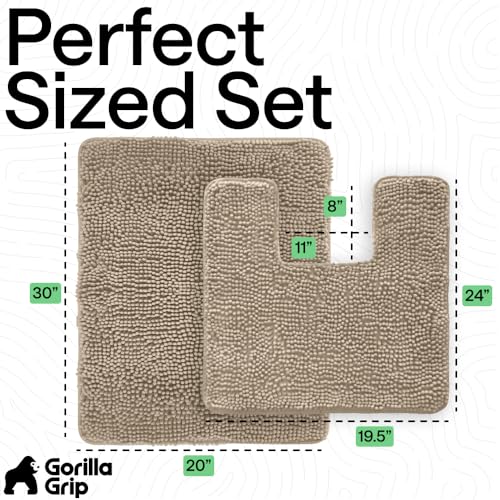 Image of GORILLA GRIP Bathroom Rug Sets, Soft Chenille 2 Piece Area Rugs Set, Toilet Base Mat and 30x20 Carpet, Absorbent Microfiber Washable Mats Dry Quickly, Home Decor and Bath Room Accessories, Gray Beige