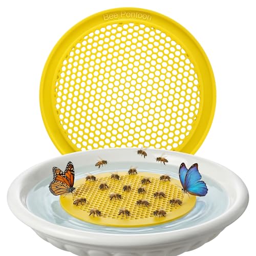 Bee Pontoon Bee Watering Station for Garden – Floating Bee Waterer with Safe Landing Pads | Butterfly & Pollinator Watering Station | Beekeeping Garden Decor- Circular Yellow 1-Pack