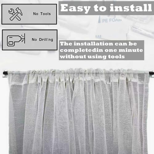 2Pcs Net Curtain Rods Extendable Curtain Rod with 6Pcs Plastic Sticky End Window Hook for Home Bathroom、Windows(30-50CM/12-19Inch,White) - Image 3