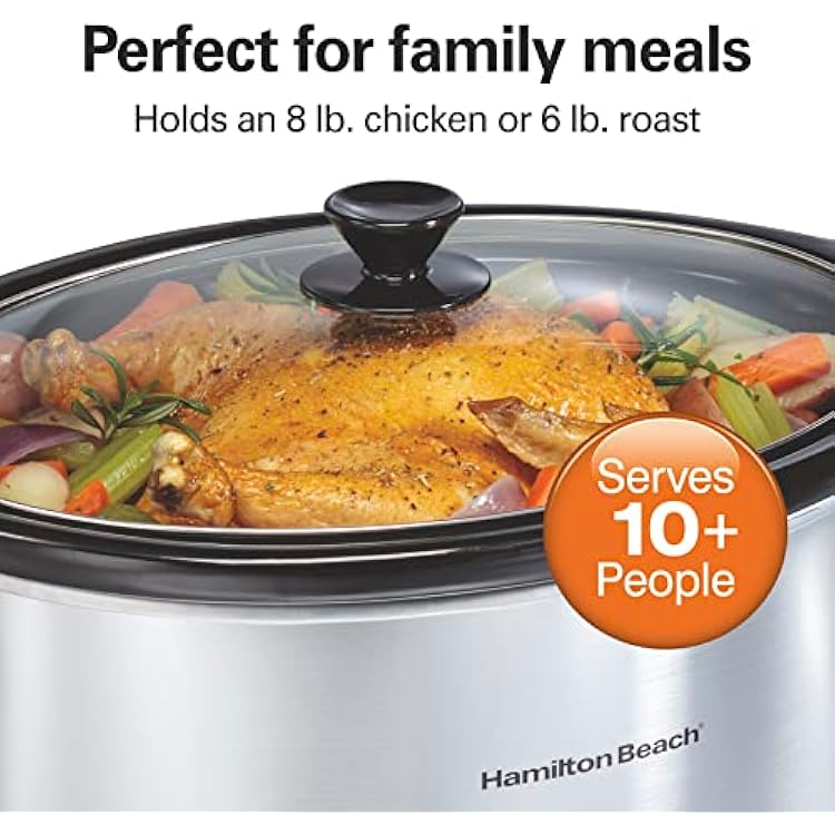 Hamilton Beach 8 Quart Programmable Slow Cooker with Three Temperature Settings, Dishwasher Safe Crock and Lid, Silver (33480)